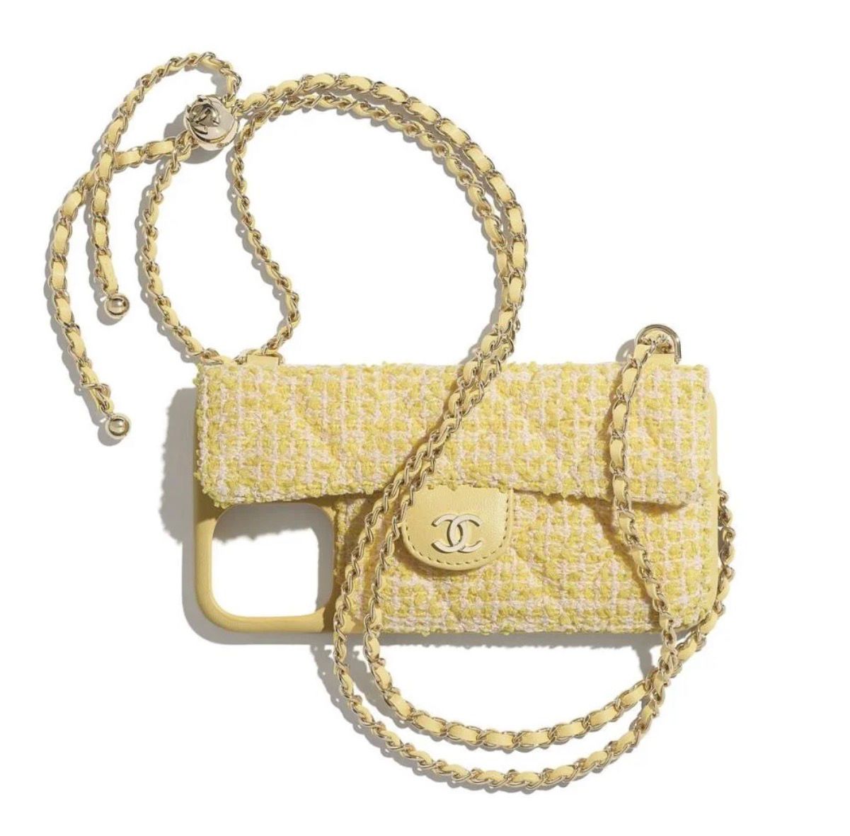 Zijaanzicht van het luxe telefoonhoesje met ketting
